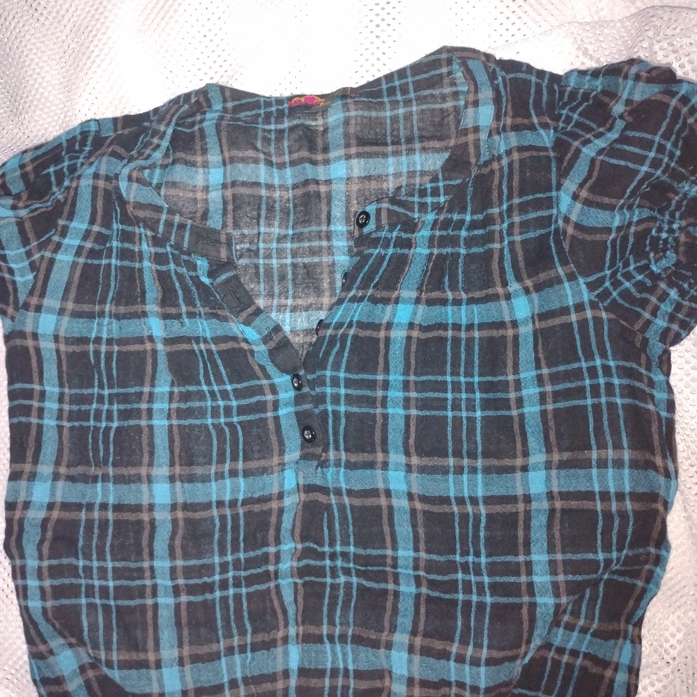 Forever 21 Teal and Black Plaid Shirt